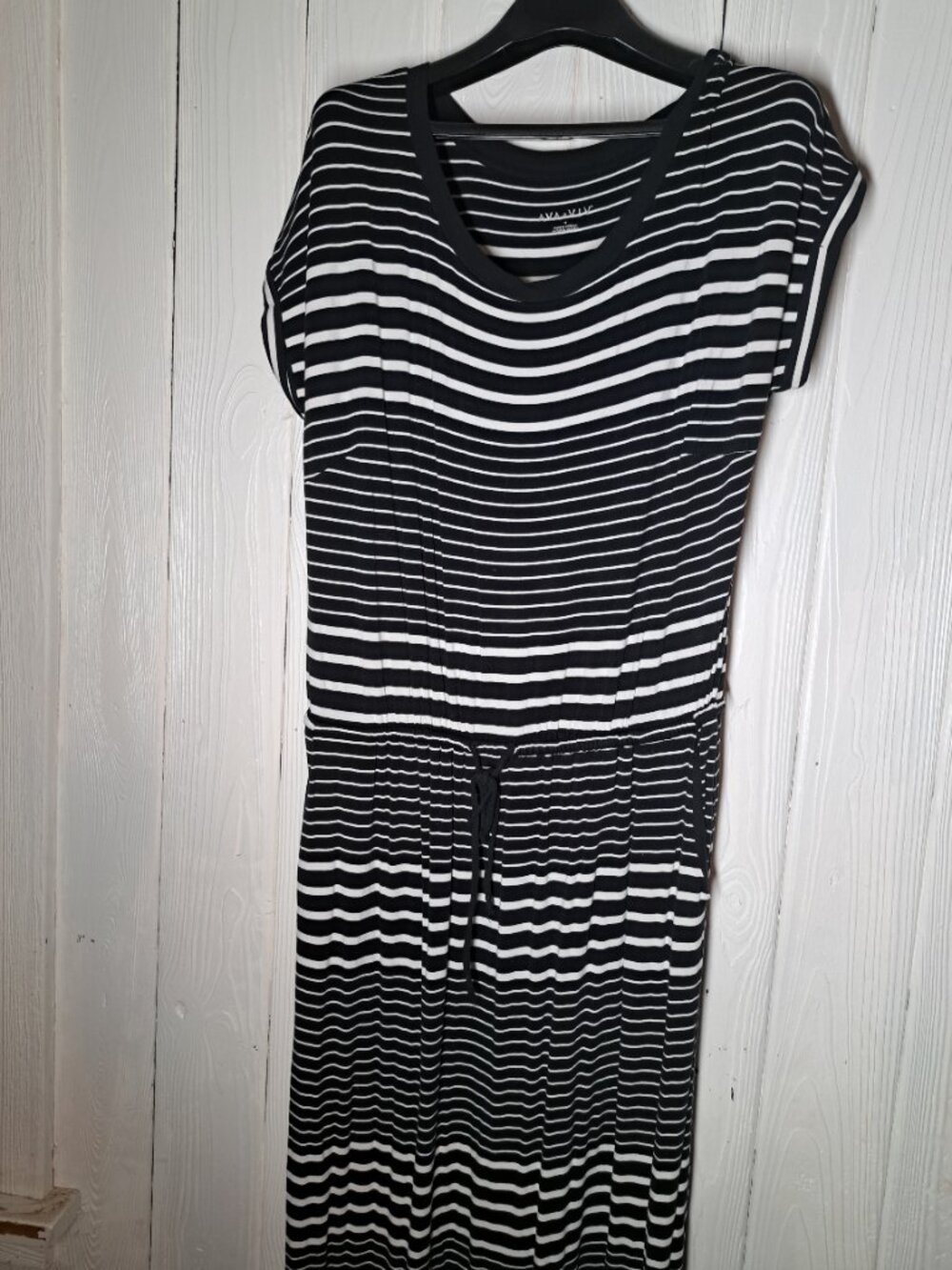Ava & Viv 1x long Maxi Dress Cap sleeve with pockets Black White Striped